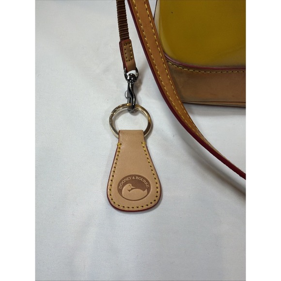 Dooney & Bourke Darcy Satchel Yellow Patent Leather Tan Leather Crossbody Bag - Picture 5 of 16